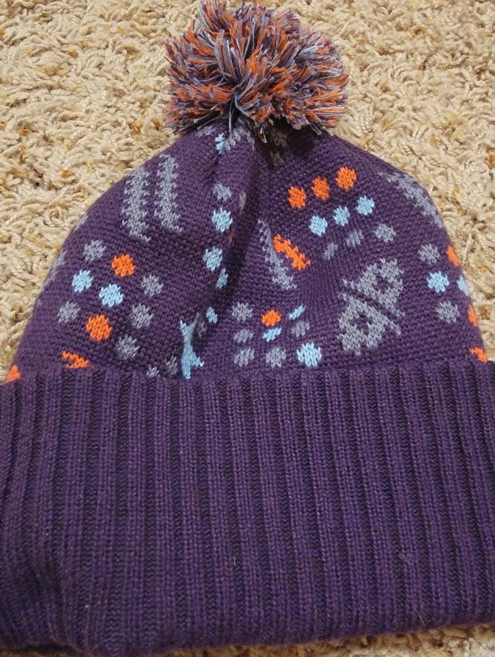 Patagonia Youth/Kids Purple Patterned Winter Beanie with Pom Pom!